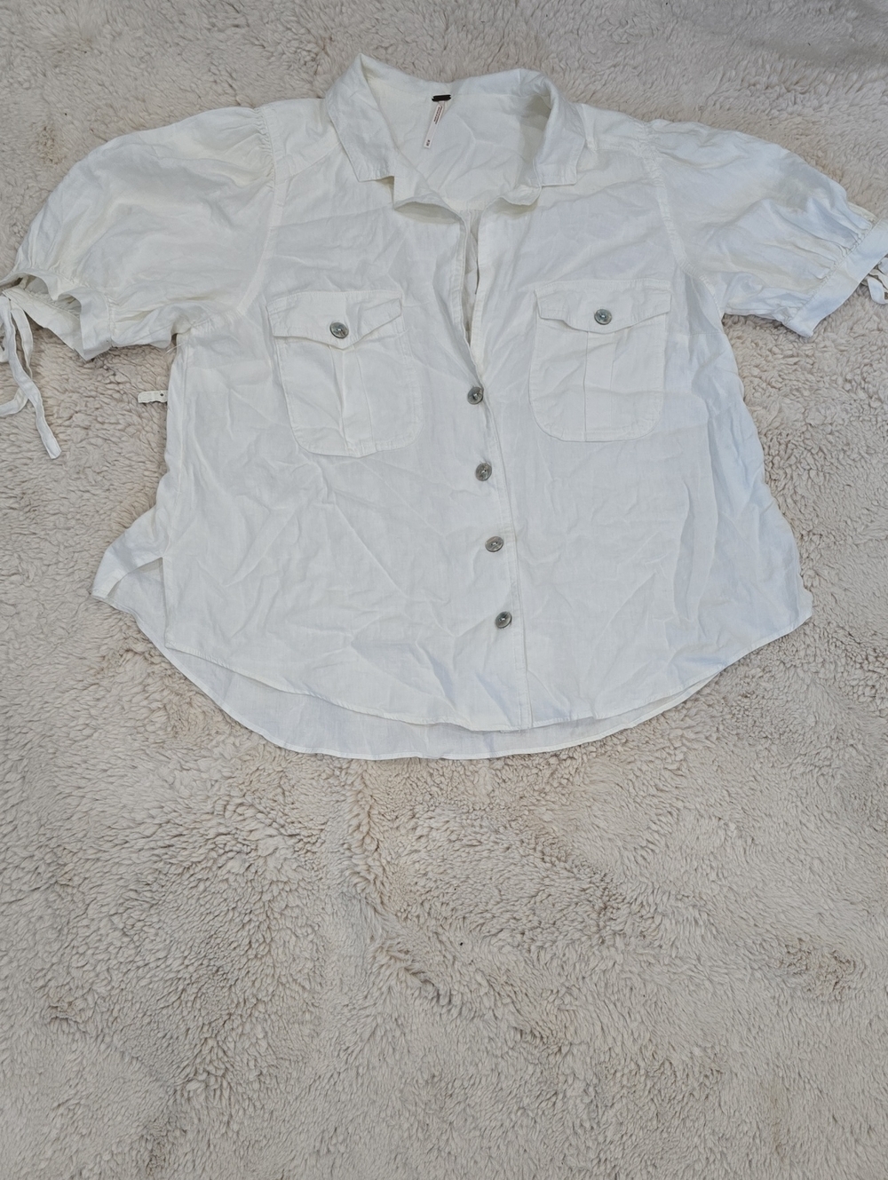 Free People White Short Sleeve Button-Front Shirt